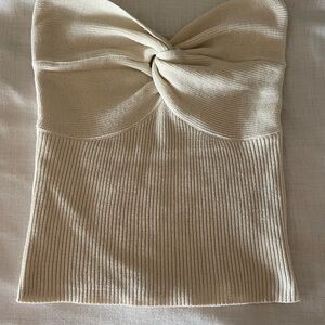 Cream Knit Twist-Front Top